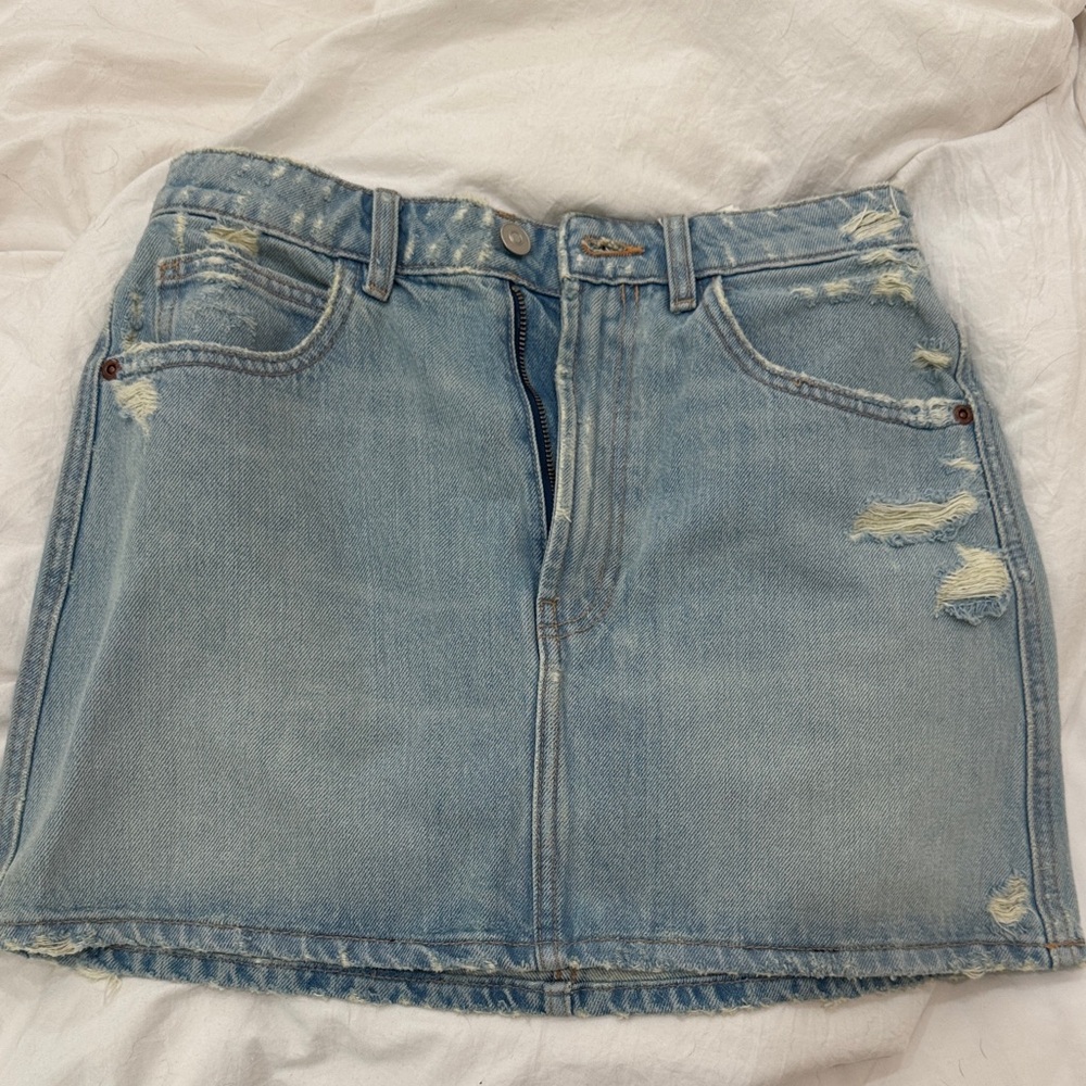 Zara Light Blue Distressed Denim Mini Skirt